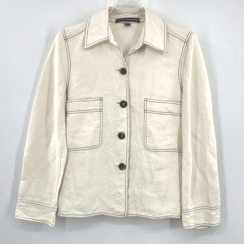 Linda Allard Ellen Tracy Jacket Shirt Women Size 8 Linen Quiet Luxury Lagenlook
